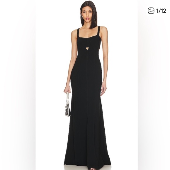 Cinq a Sept Liliane cutout a-line flare gown in black - Picture 1 of 8